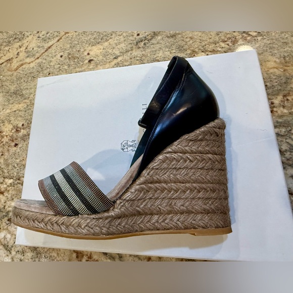 BRUNELLO CUCINELLI Monili Bead Embellished Leather Wedge Sandal Espadrille 40 10 - Picture 5 of 10